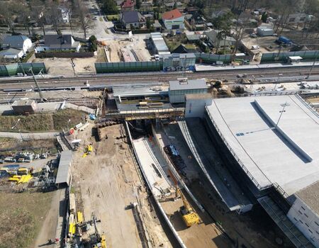 Luftaufnahme der Baustelle, Eisenbahnüberführung Karl-Marx-Straße